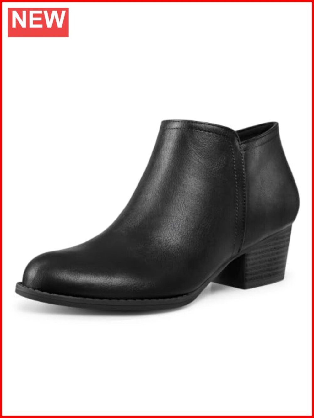 Women's Ankle Boots Low Chunky Stacked Heel Booties Side Zip PU